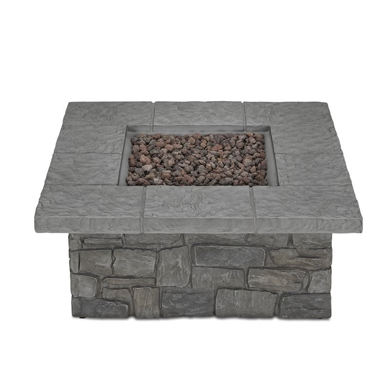 Bowery Hill Contemporary Square Propane Fire Table with Conversion Kit in Gray